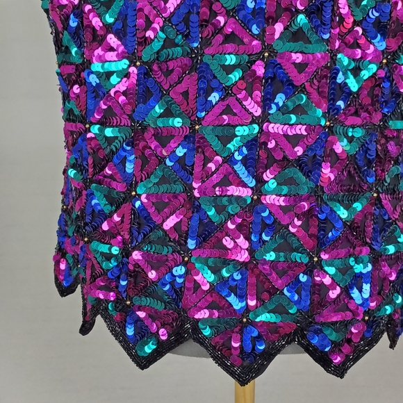 LAST CHANCE Vtg Laurence Kazar | L | 100% silk sequin v-neck - Picture 6 of 10